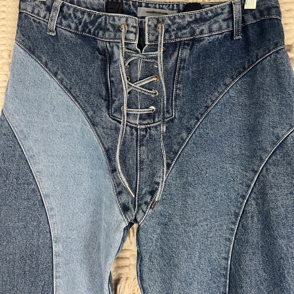 Maniere De Voir lace up patchwork jeans - Picture 8 of 9